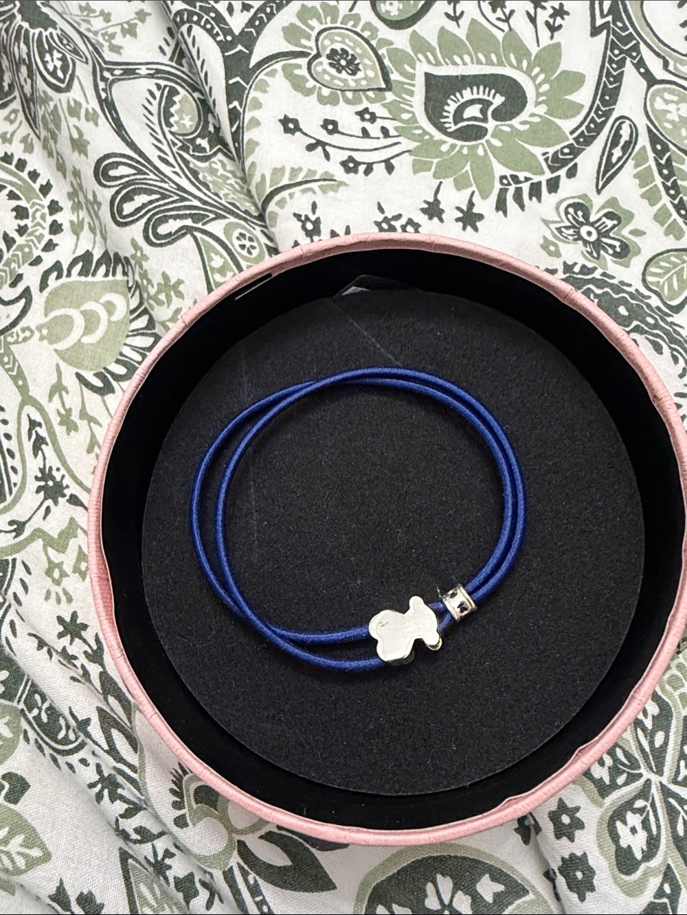 Tous Blue Double-Strand elastic Bracelet with Silver Charm